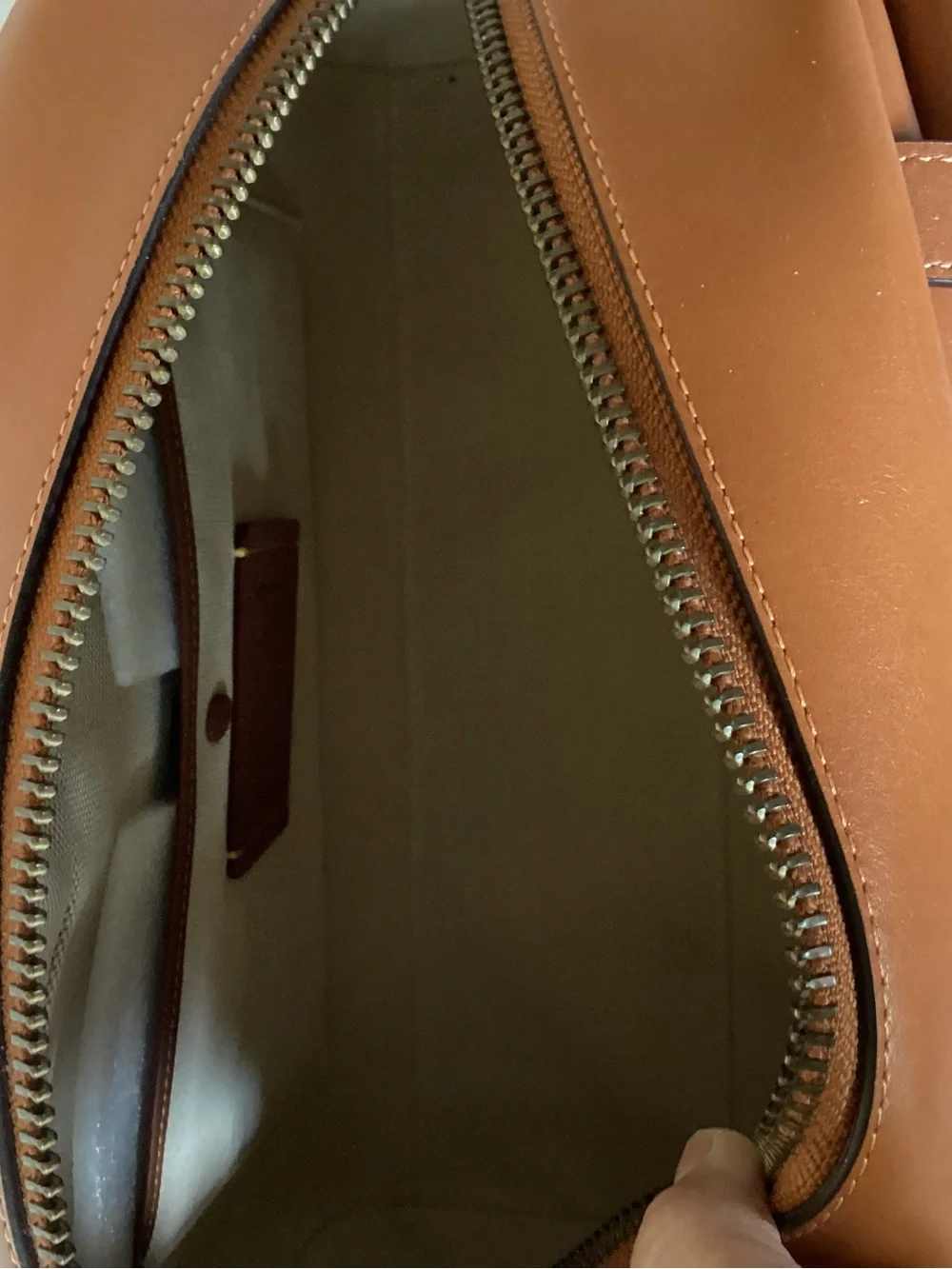 Coach Turnlock Toffee Leather Double Pocket Satchel